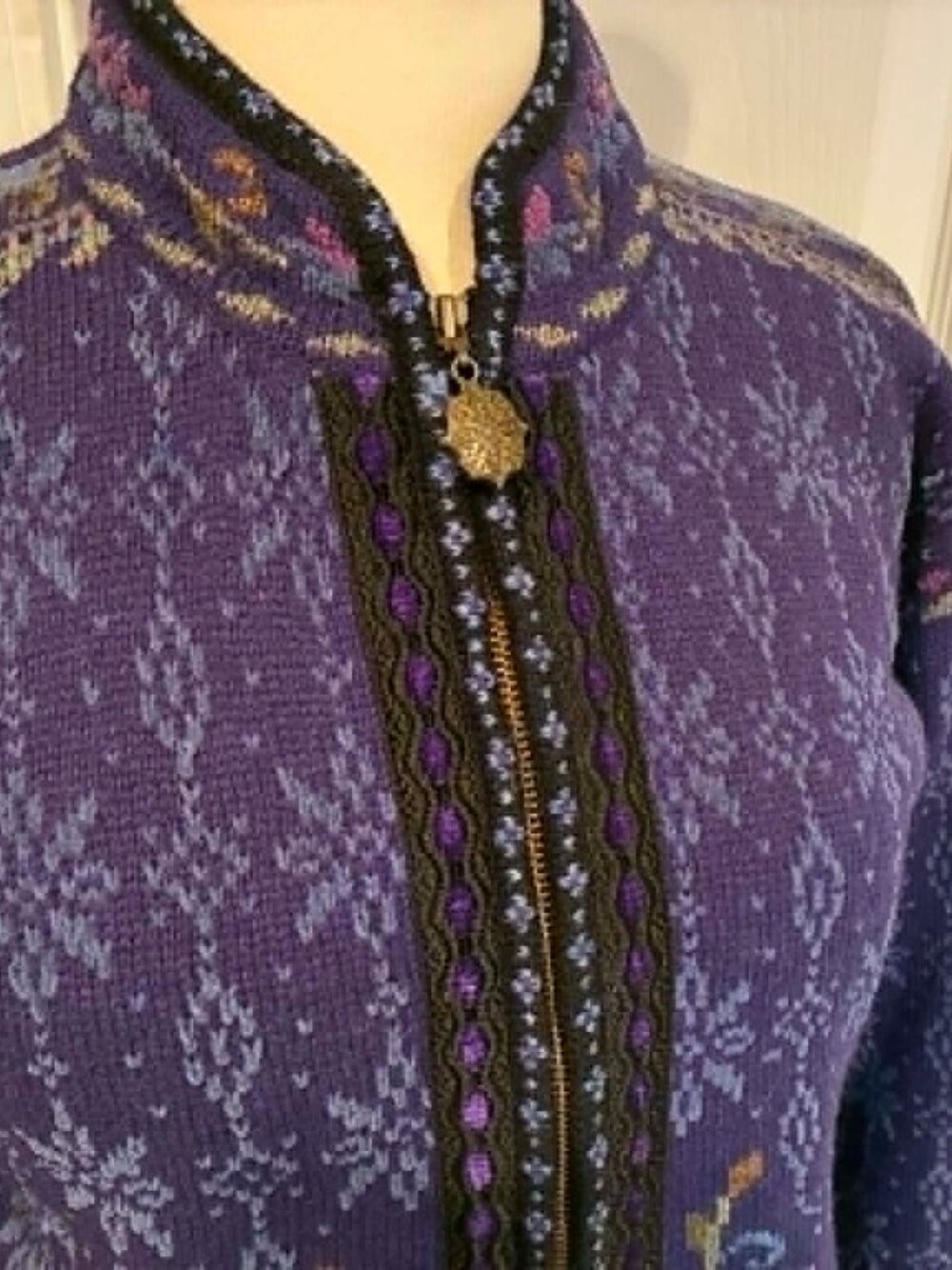 VTG EUC Icelandic Design ATLANDIA Zip Sweater L Cardigan Folk Nordic Fair‎ Isle